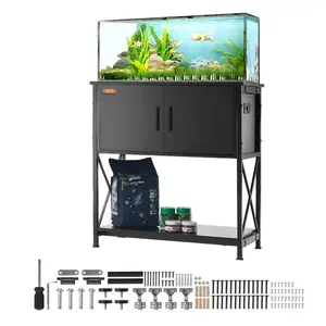 VEVOR Aquarium Stand, 29 Gallon Fish Tank Stand, 28.7x 16.5x 30 in Steel and MDF Turtle Tank Stand, 242.5 lbs Load Capacity, Reptile Tank Stand with Storage Cabinet and Embedded Power Panel, Black