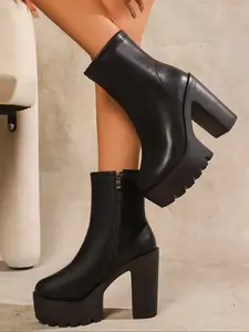 Women's High Heel Fashion Boots, Ankle Casual Boots, Essential Stylish Footwear for Any Occasion, Thick Rubber Sole Design for Unique