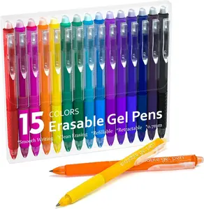 Erasable Gel Pen Set 15 Vibrant Colors Fine Point Retractable Pens with Eraser for Everyday Use Smooth Writing & Clean Erasing