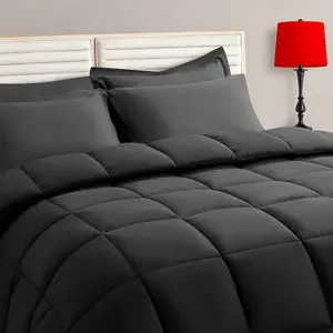 Full Size 7 Pieces Comforter Set, Bed in a Bag Bedding Sets, All Season Soft Quilted Warm Fluffy Reversible Comforter with Flat Sheet, Fitted Sheet, 2 Pillow Shams, 2 Pillowcases, Dark Grey