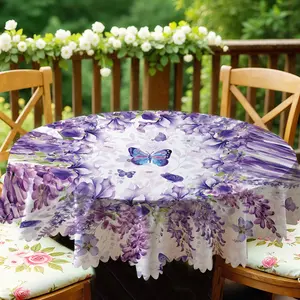 Purple Flower Theme Round Tablecloth Wear Resistant Dirt Resistant Portable Foldable for Dining Rooms Kitchens Birthday Parties Holidays Weddings Indoor Outdoor Use Christmas Decorations