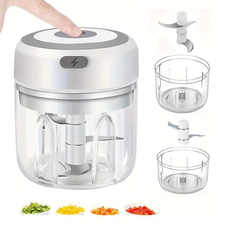 Portable Mini Food Chopper, Multifunctional Kitchen Chopper, USB Rechargeable Electric Garlic Mincer, Small Food Processor for Ginger, Pepper, Fruit, Onion, and Vegetables