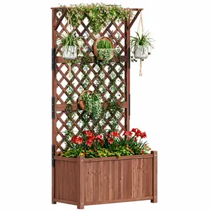AMERLIFE Raised Garden Bed with Trellis for Vegetables, Climbing Plants, Durable Natural Wood Planter Box with Drainage Holes, Privacy Planter for Outdoor Yard & Patio, Easy Assembly