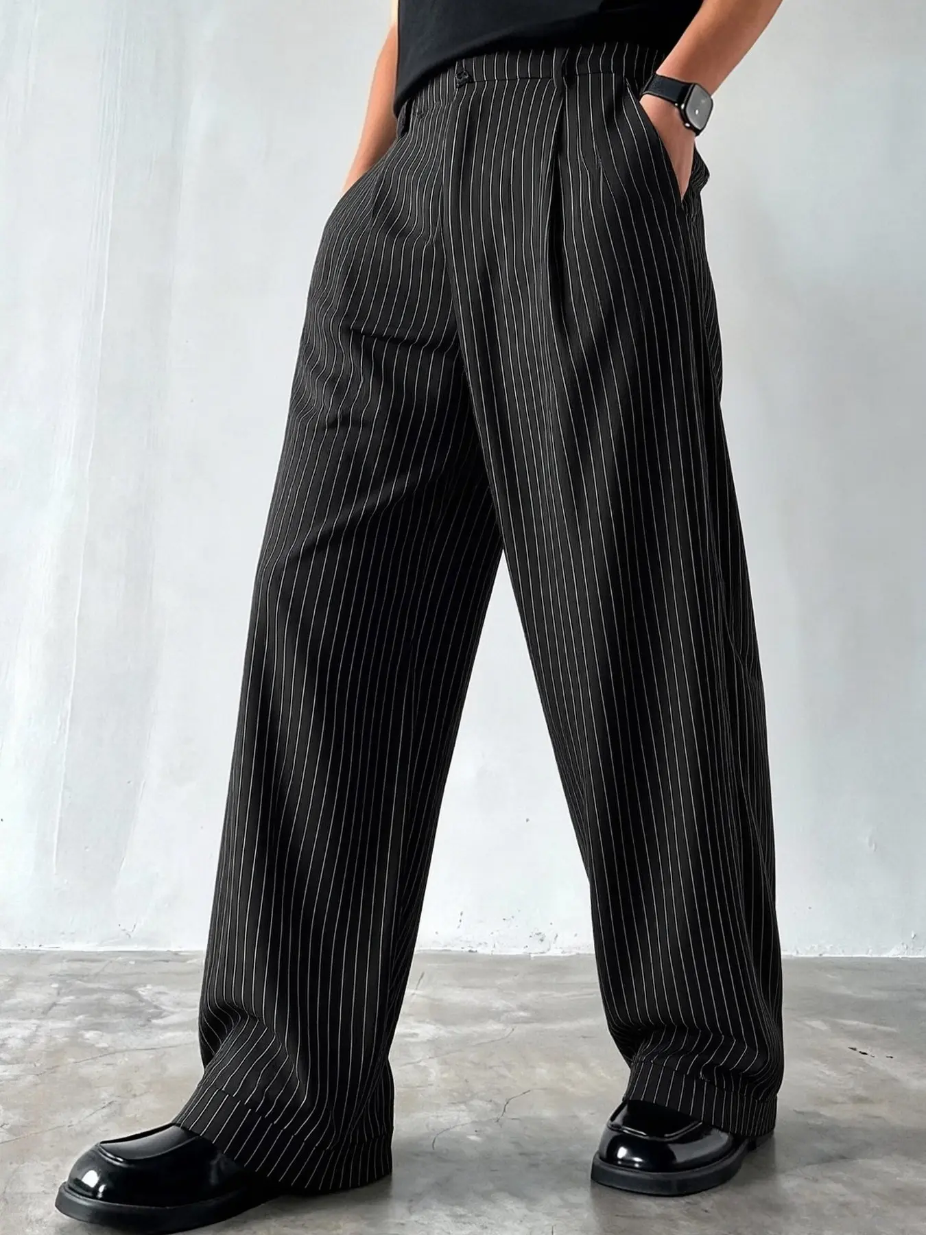 Men's Striped Wide Leg Pants, Casual Fashion Pants, High Waist Loose Fit, Breathable Anti-Wrinkle, Casual Streetwear Trousers, All Seasons Wear, Perfect Gift