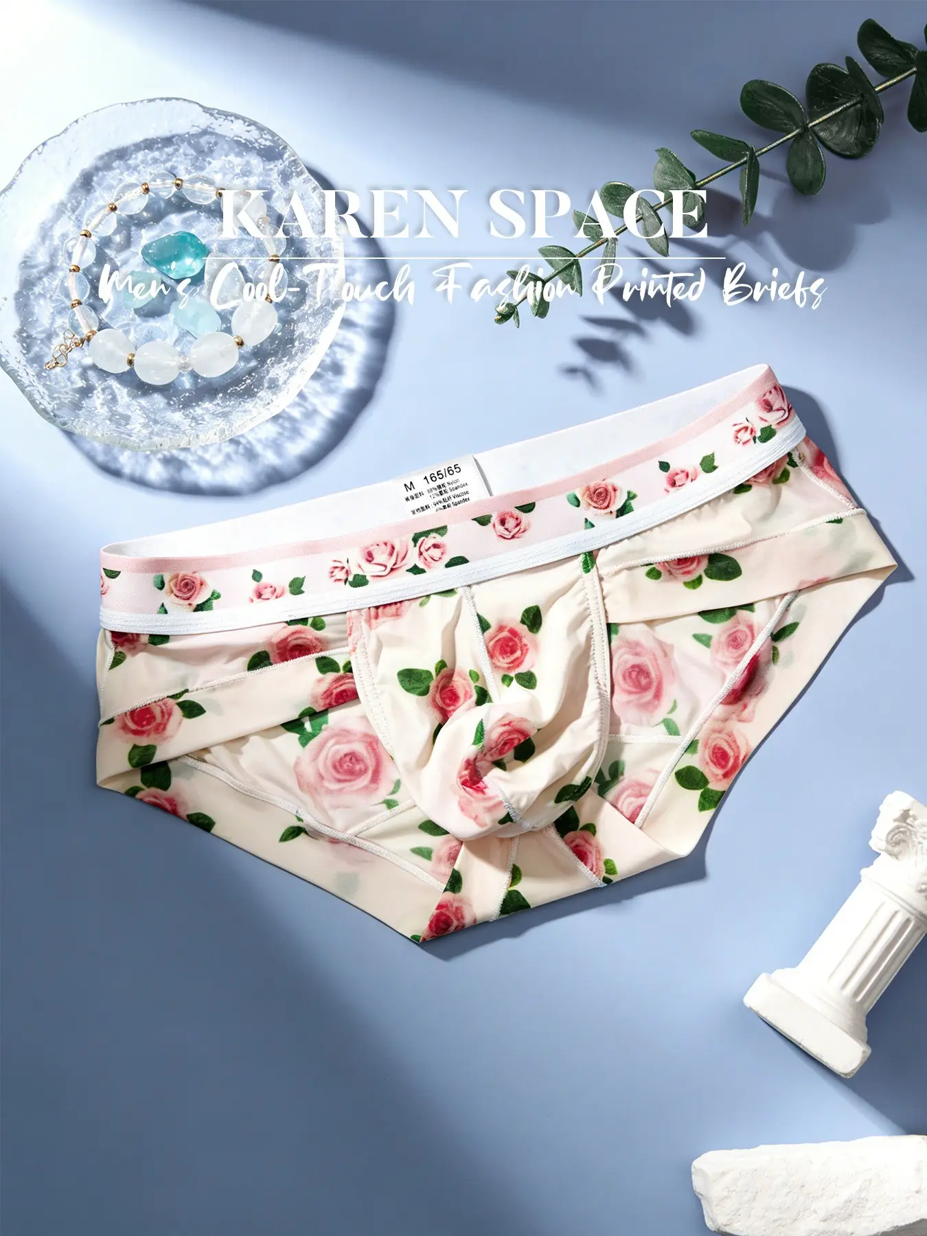 Men's ice silk triangle underwear, summer tough guy underwear, stylish print underwear, trendy comfortable, skin-friendly, elastic, breathable underwear, large size, student male style, Soft, Summer Briefs