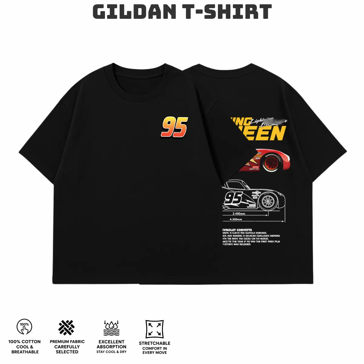 Retro Two Side Cars Gildan T-Shirt,Cars Movie T-Shirt,Mcqueen and Mater Retro Vintage Unisex Oversized Anime Graphic Tee – Trendy Y2K Acid Gildan,Manga Game Movie Lover Gift For Fans Merch