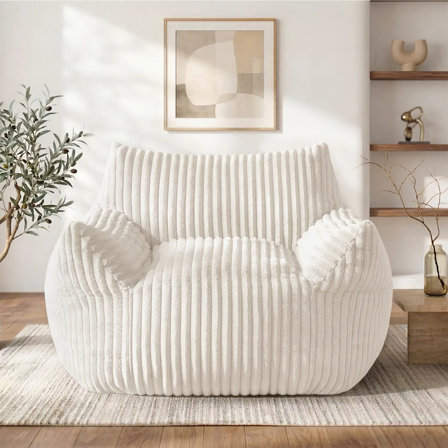 46.06'' Oversized Plush Corduroy Bean Bag Chair for Adults - Casual Modern Indoor Sofa with Armrests, Comfy Single Gaming Lounge, Chill Room Furniture & Room Decor for Apartments, Bedrooms