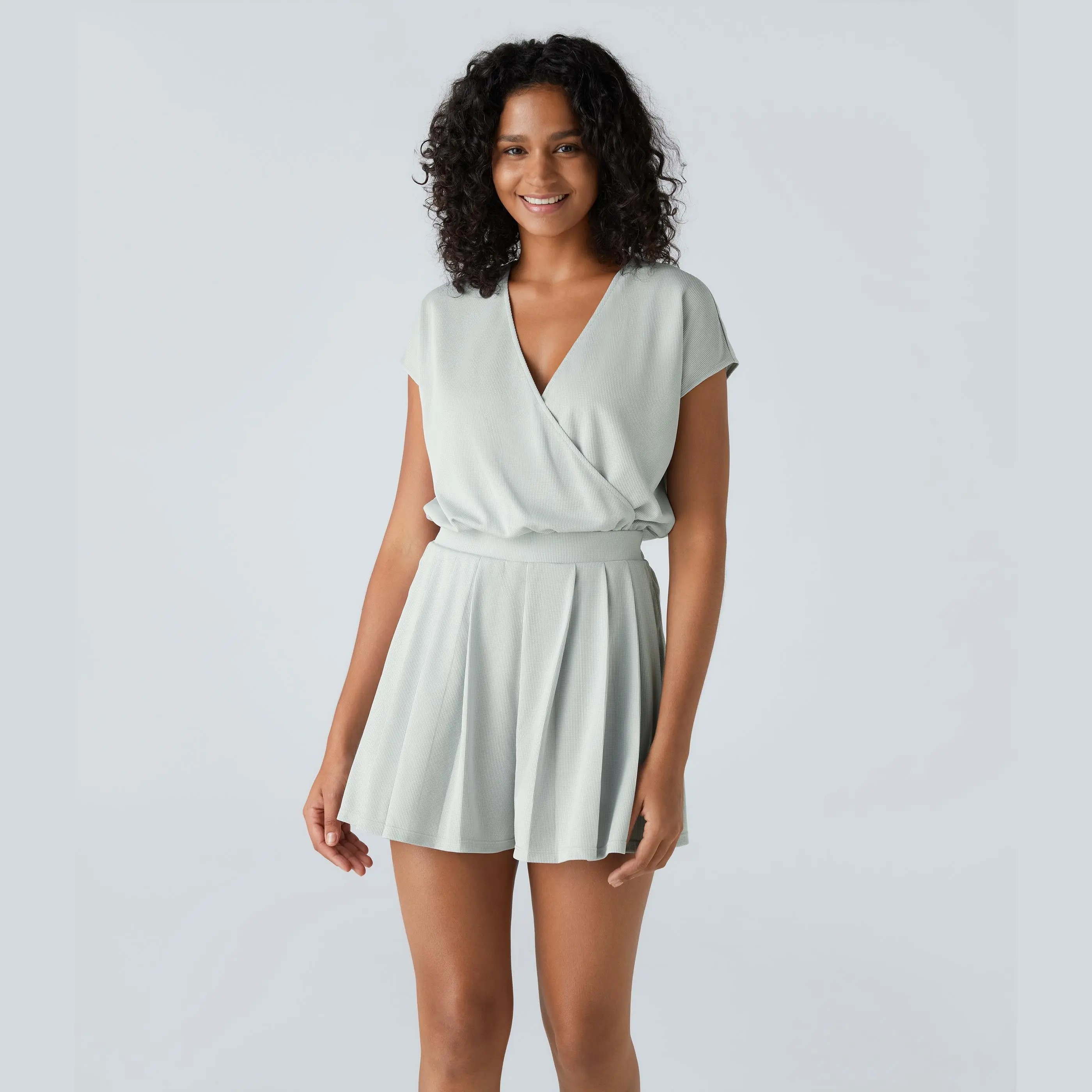 Halara V Neck Short Sleeve Side Pocket Waffle Casual Romper