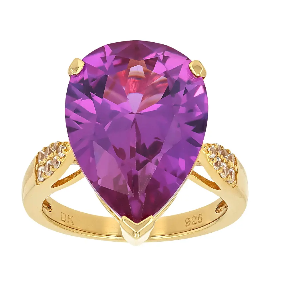 JTV Color Change Lab Created Sapphire 18k Yellow Gold Over Sterling Silver Ring 11.37ctw