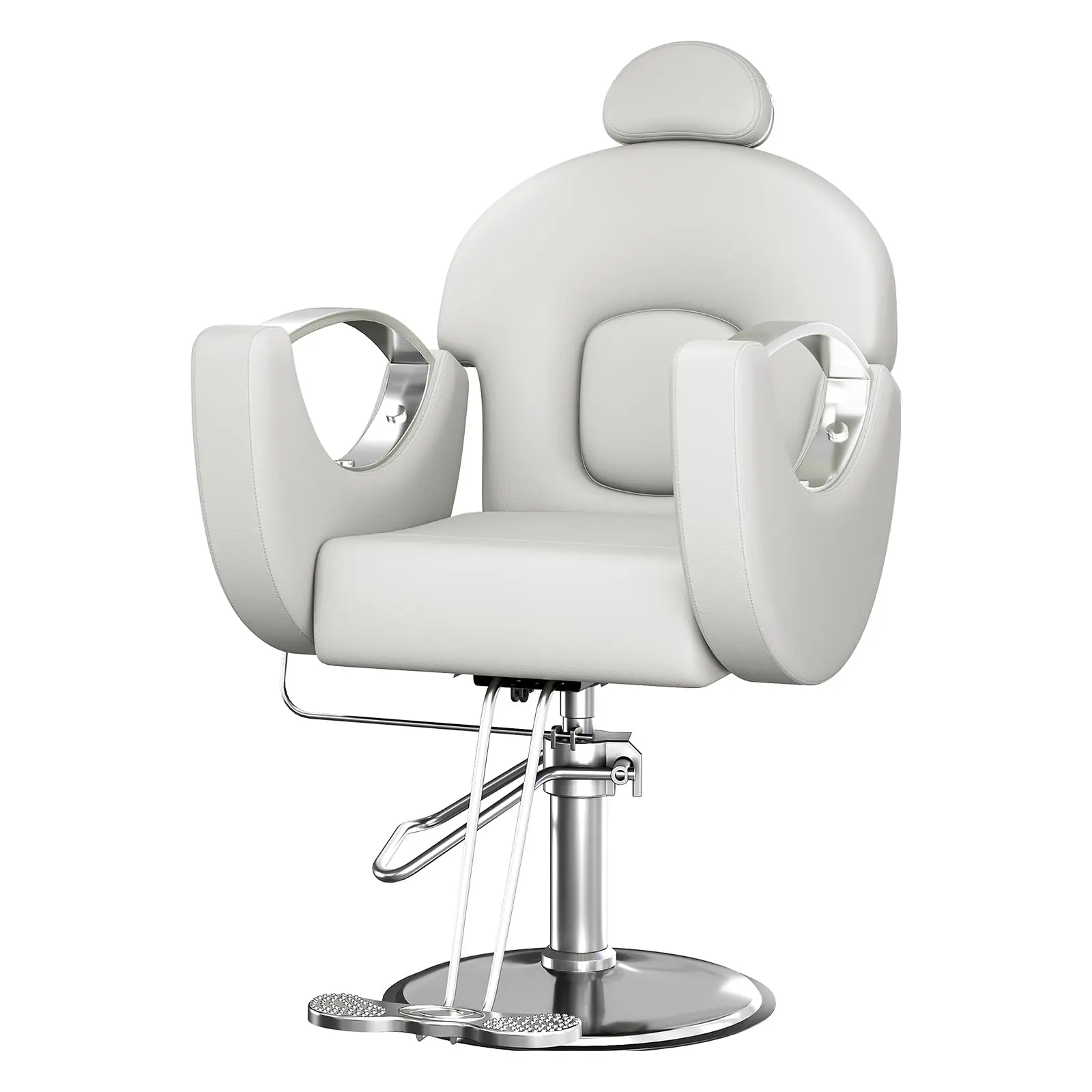 Garvee Reclining Salon Chair with Foot Rest, Barber Chair with Heavy Duty Height Adjustable Hydraulic Pump and 360 Degree Swivel, Styling Braiding Hairdresser Chair for Home Barbershop- Grey & Silver