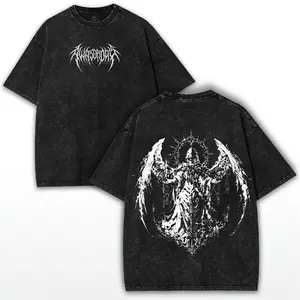 valentine shirts Y2K Gothic Angel Oversized Tee: Vintage Washed Streetwear Shirt