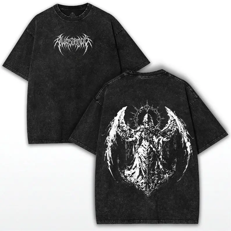 valentine shirts Y2K Gothic Angel Oversized Tee: Vintage Washed Streetwear Shirt graphic