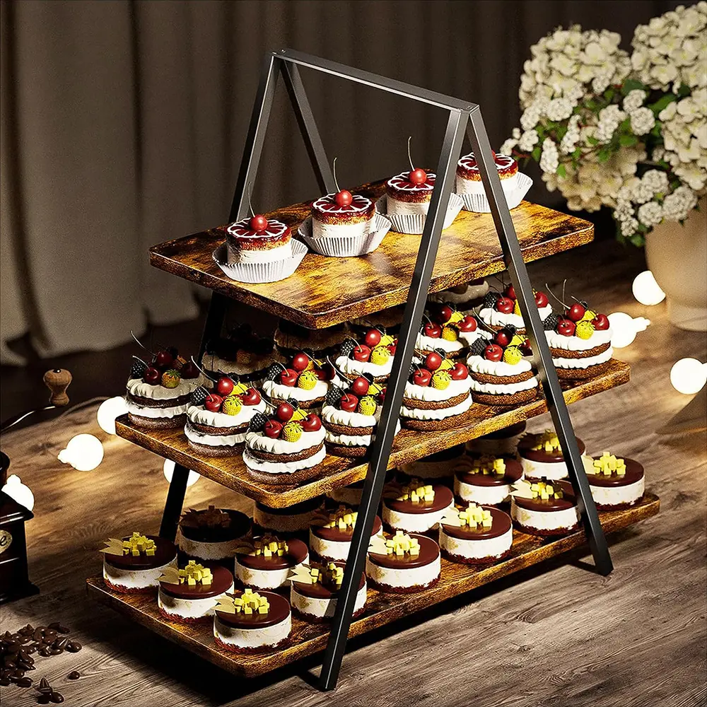 Cupcake stand, vintage wooden three-tier dessert stand, dessert table display set, cupcake stand with 50 cupcakes, perfect for family gatherings