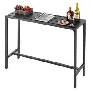 【Summervibes】VEVOR Outdoor Bar Table, 47 x 15 in Patio Bar Table, Waterproof Top & Sturdy Metal Frame, Rectangle Counter Height Dining Tables, Outdoor Furniture for Balcony, Yard, Hot Tub, Poolside, Indoor