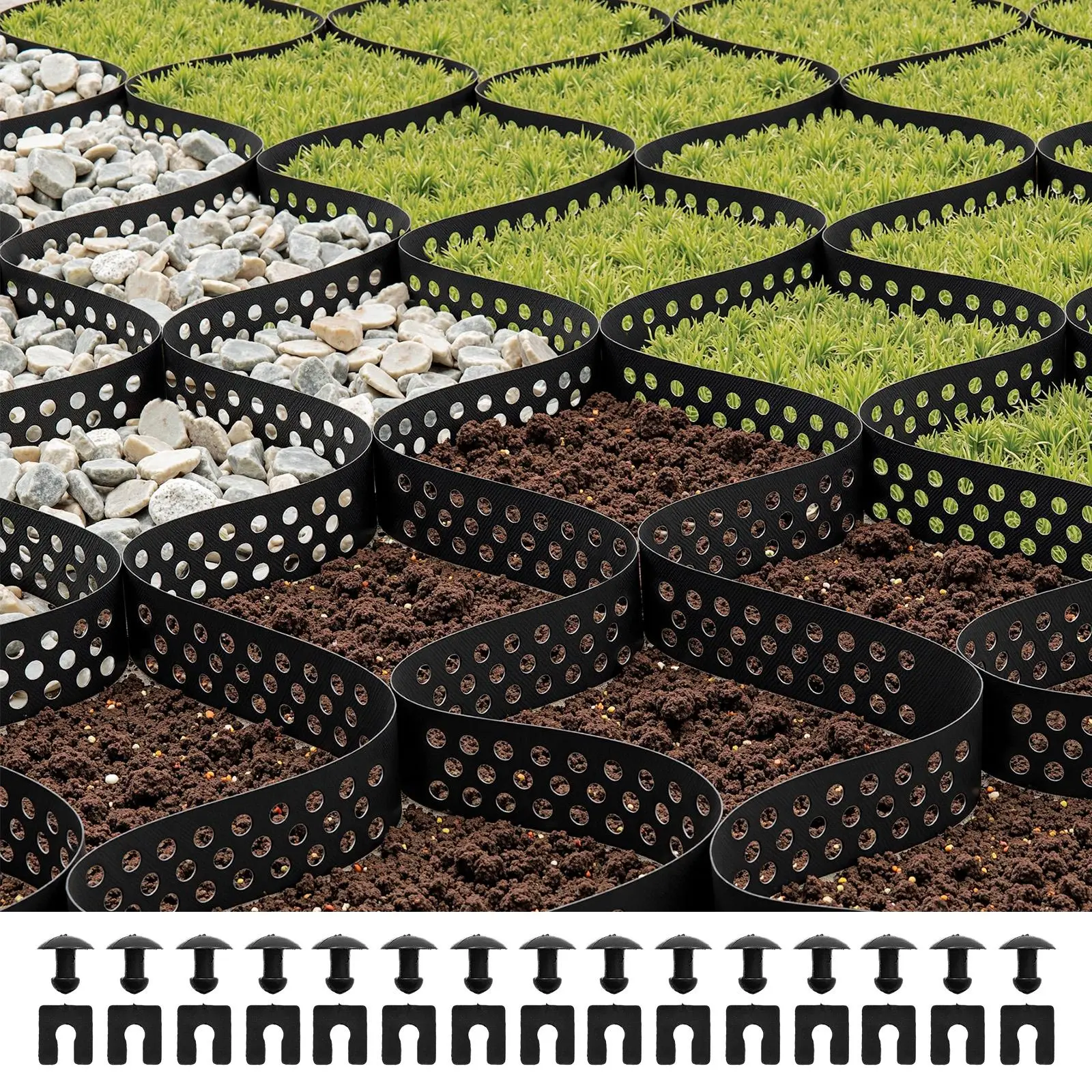 【DealsForYouDays】VEVOR Heavy-Duty Permeable Geo Gravel Grid, 2 in Depth, 32.81 x 9.84 FT (10000 x 3000 mm), 1880 LBS/Sq Ft Grass Ground Retainer, Driveway Stabilization Solution, Father's Day Gift for Garden, RV Parking, Heavy-Duty Support, Easy Installat