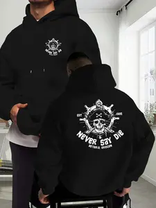 Men's Loose Hoodie with Pirate Pattern, Vintage Nautical Street Style, Casual Fashion Sweatshirt for All Seasons