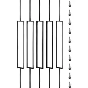 VEVOR Deck Balusters, 10 Pack Metal Deck Spindles, 44x0.5 Staircase Baluster with Screws, Iron Deck Railing for Wood and Composite Deck, Stylish Black Baluster for Outdoor Stair Deck Porch