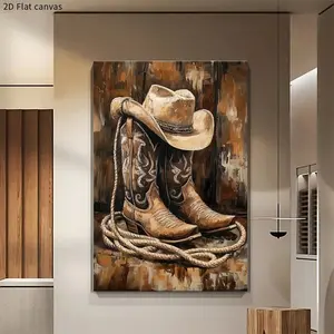 1pc cowboy boots and hats theme background banner - Country cowboy wood board theme, perfect for birthday party decoration, wall decoration, garden decoration, indoor and outdoor decoration, and photography background Wooden