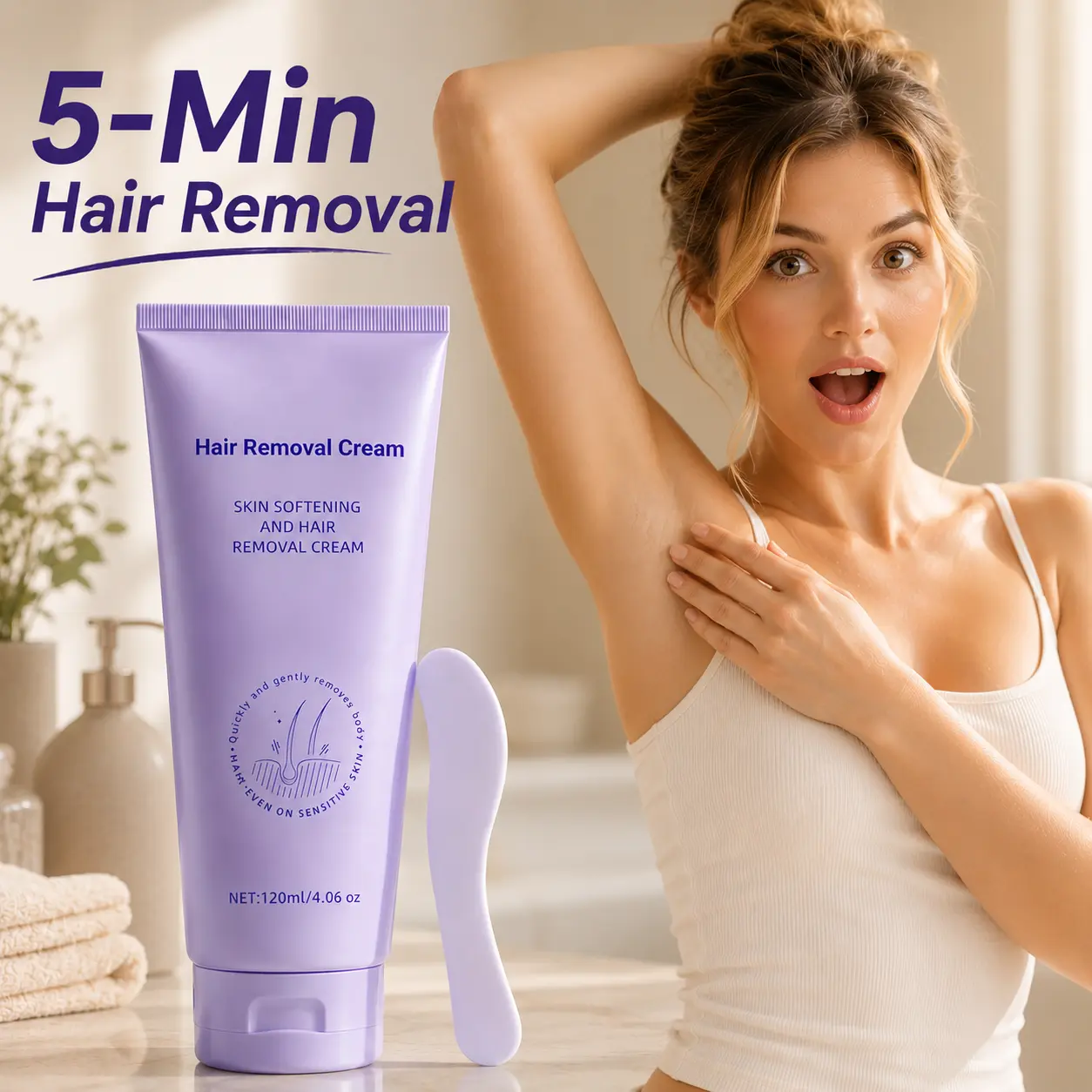 Hair Removal Cream for Women & Men | Face, Underarm & Bikini Area | Smooth Skin, No Razor Bumps