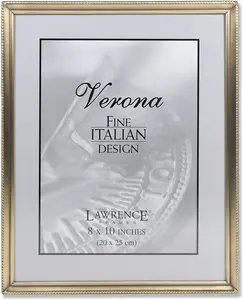 212 MAIN Traditional Heavy Gauge Steel 8x10 Photo Frame - Antique Brass Finish, Bead Border Design, Baby & Maternity Room Decor, Steel Frame