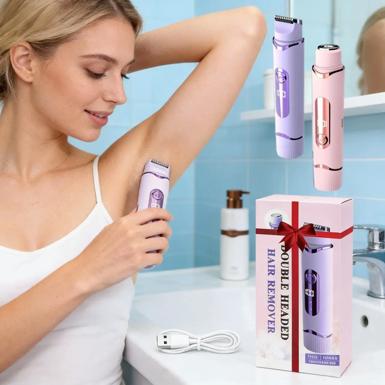 Double-ended Electric Hair Removal Machine, 1 Piece USB Rechargeable Hair Removal Tool with LED Display, Professional Portable Hair Removal Instrument for Women, USB Rechargeable Epilator