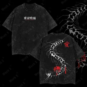 Weeb X - Limited Edition "Centipede" Kaneki Ken - Tokyo Ghoul Anime Double Printed Oversize Lightweight Acid Washed Graphic Tee, Gift For anime lover grey