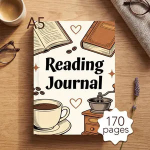 A5 Reading Journal 170 Pages, Coffee Theme Daily Reading Plan, Includes 52 Book Review Templates, Perfect Gift for Book Lovers