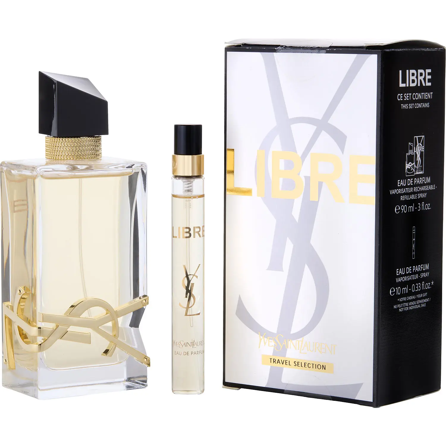 Libre Yves Saint Laurent Set-Eau De Parfum Refillable Spray 3 Oz & Eau De Parfum Spray 0.33 Oz Mini For Women