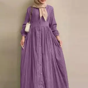 2025 Muslim Women’s Retro Long-Sleeve Solid-Color Robe — New for Spring and Autumn, Elegant Casual Maxi Dress (Plus Sizes), Modest Summer Outfit