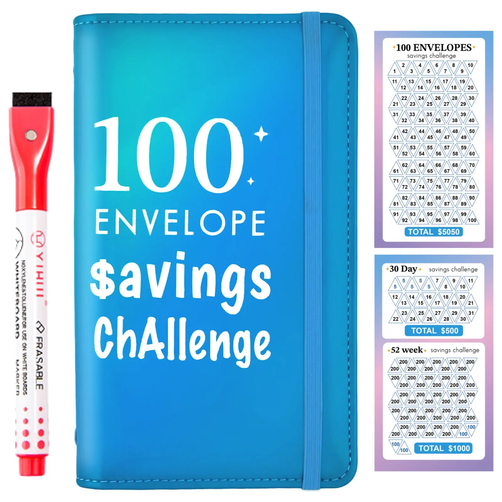 A6/A5 100 Days Money Saving Challenge Binder, Budget Planner with Marker, $5050 Savings Tracker, No-Fold Money Organizer, Ideal Gift for Adults
