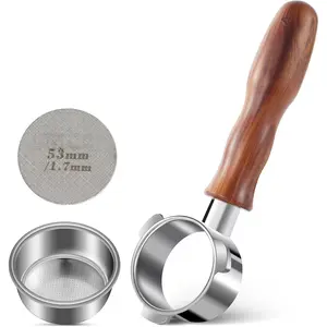 54mm Bottomless Portafilter - Breville Compatible Naked Portafilter, Rosewood Handle & 18-20g Filter Basket & Puck Screen Included, Fits Barista Express, Pro, Touch, Bambino Plus, Infuser