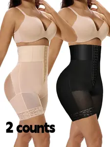 LUXSEREN 2PCS Women's Elastane High-Waist High-Elastic Compression Faja Body Shaper Boyshorts - 3-Row Crotch Closure, Adjustable Waist Trainer, Abdominal Lift, All-Season Minimalist Lingerie Underwear