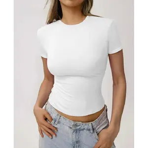 Women's Solid Shortsleeve Round Neck Basic Tee, Casual Slim-fitting Short Sleeve T-shirt, Ladies Summer Clothes for Daily Wear, Womens Clothes, Womenswear, Tshirt, Crewneck Clothing, Top, Casual Summer Style