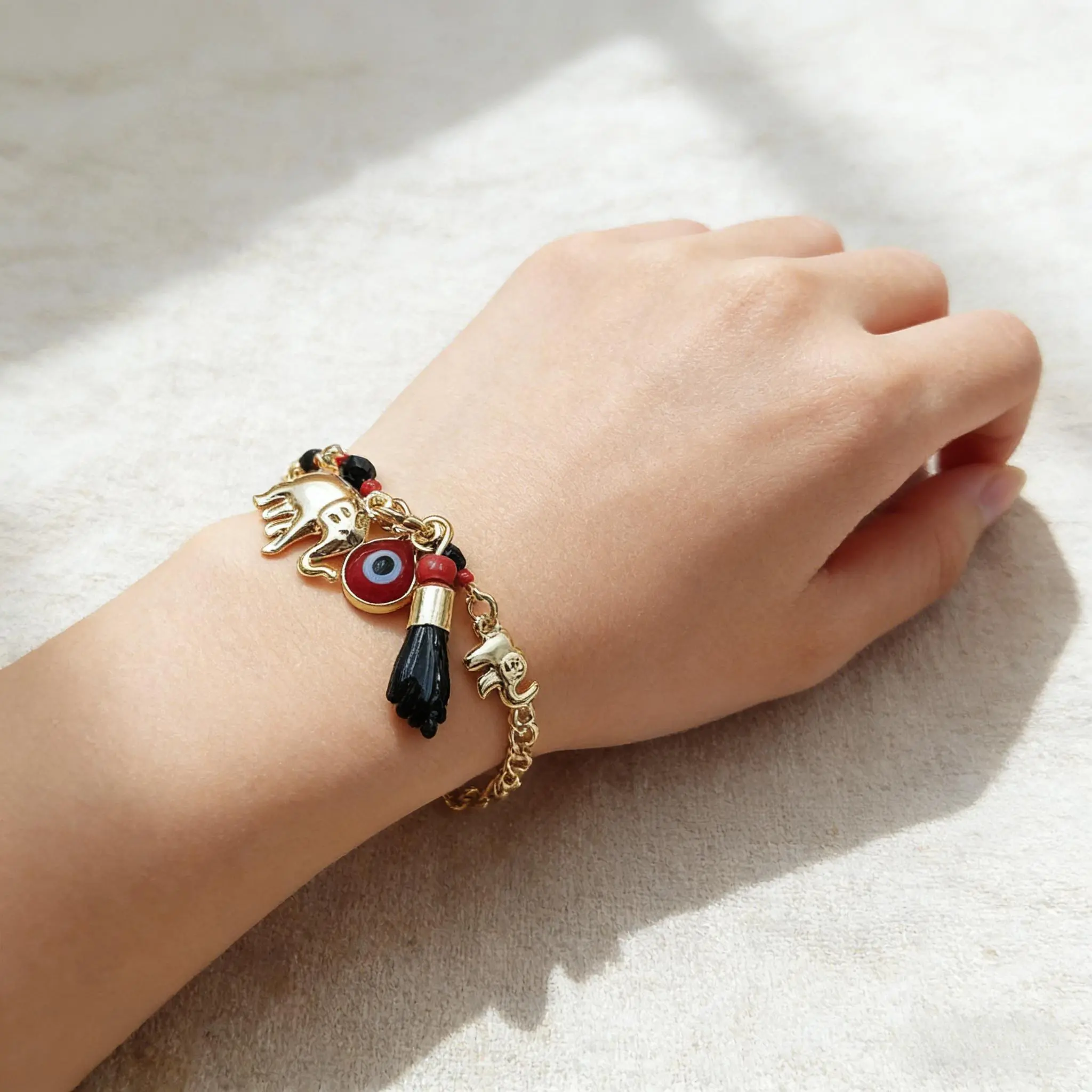 WYJ Evil Eye Protection Gold Bracelet - 18 Karat Gold Plated, Tarnish-Resistant, Waterproof, Hypoallergenic Blue Eye Amulet, Stackable Bracelet for Women, WitchTok Aesthetic Gift, Gold Bracelets