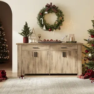 【SPOTLIGHT DAY】ONBRILL 61 Inch Sideboard Buffet Cabinet with Storage, Buffet Cabinet with 2 Drawers & 4 Doors, Farmhouse Sideboard with Adjustable Shelves, Coffee Bar Cabinets for Living Room, Kitchen