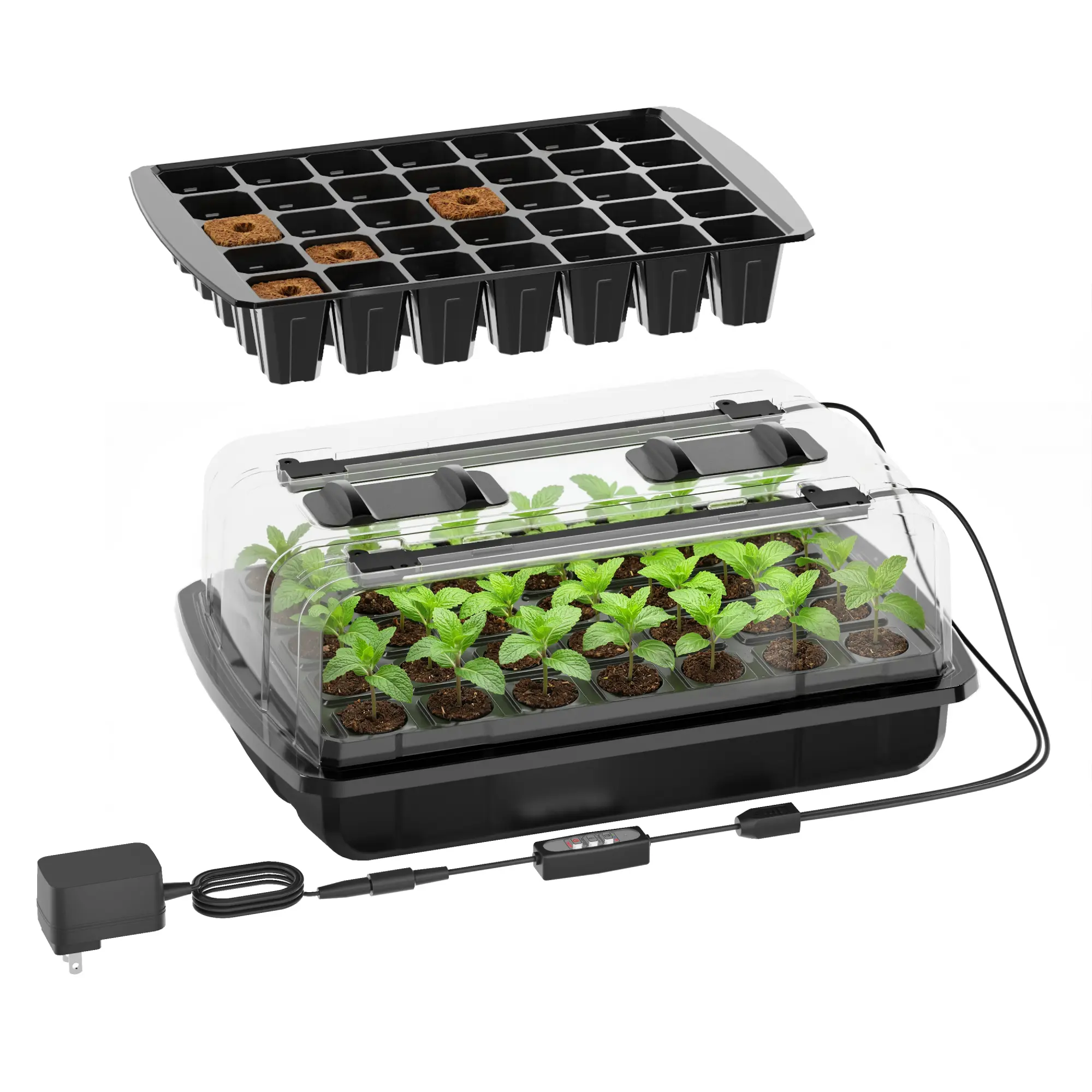 SUNCOZE Seed Starter Tray, 70 Cell Seed Starting Kit with Humidity Dome, Seedling Starter Tray with Adjustable Vent, Hydroponic Seed Germination Tray with 12W Full Spectrum LED Grow Light