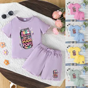Toddler Girls Outfit Purple Graphic Print Short Sleeve T-Shirt & Shorts Set for Spring Summer Fall Casual Wear