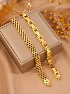 2-piece classic 304 stainless steel Exquisite Bracelet set - strap design, suitable for casual wear and special occasions, daily wear