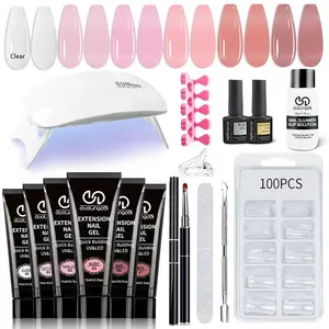 Poly Nail Gel Set, 6-Color Neutral Glitter Polygel Nail Extension Kit with Nail Dryer Lamp, DIY French Design Manicure Nail Art Kit for Home Salon