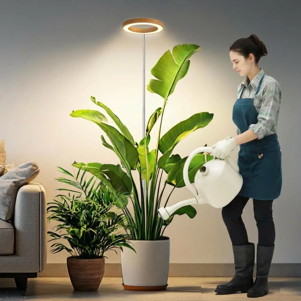 Grow Lights for Indoor Plants, Flower, Grow Light for Seedlings, Full Spectrum Plant Lights for Indoor Growing, Height Adjustable 10"-65" Faux Wood Grain Grow Lamp with 3/9/12H Auto Timer, 3 Optional Spectrums, Lighting Modes, 9 Brightness, Growing Led