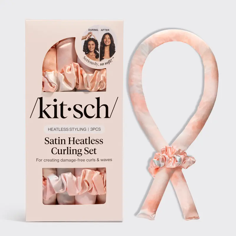 Kitsch Satin Heatless Curling Set - Heatless Hair Curler To Sleep In, Heat Free Curls Overnight, Frizz-Free, Soft Curls - For All Hair Types - Sunset