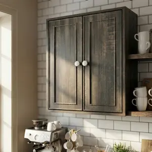 Farmhouse Bathroom Wall Cabinet - Rustic Wood Organizer for Kitchen & Toilet Storage