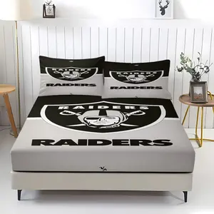 Las Vegas Raiders Themed Fitted Sheet,Colorfast,Including 1 Bed Sheet and 2 Pillowcases,The Non Slip Dust Cover is Suitable for Boys,Teenagers and Adults Bedrooms and Guest Rooms,Suitable for Personal Use or as a Gift for Others,Bedsheet Sets