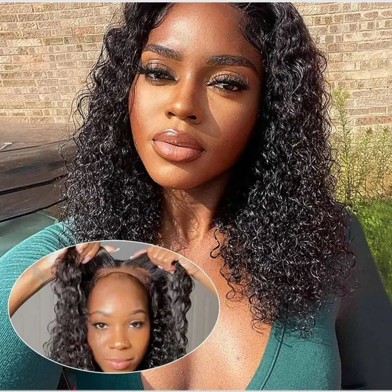 Jerry Curly 5x5 HD Lace Glueless Wig 100% Human Hair, Bleached Knots, Pre-Plucked, Drawstring, Black & Brown (1B/30), 12” & 14”