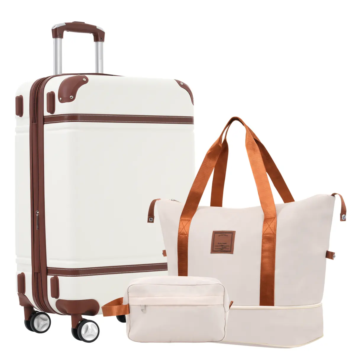 Luggage Set,24 IN Hardside Suitcase with Duffel Bags,3 Piece Expandable Luggage with Spinner Wheels, Vintage Luggage with TSA Lock Lightweight,(White)