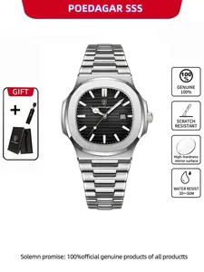 Luxury Automatic Men's Stainless Steel Watches, Rectangle Face Waterproof Quartz Movement, Ideal for Business & Daily Wear, Perfect Gift for Him