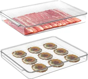 vacane 2 Pack Plastic Bacon Keeper Stackable Deli Meat Holder, Food Storage Container for Refrigerator, Freezer Storage Containers with Lids for Cheese, Fruit, Vegetables