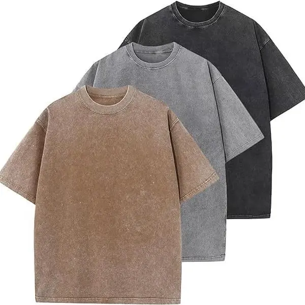 Holafish Men's Oversized T-Shirt, Acid Washed Cotton Fabric Streetwear Top, Retro Crew Neck Basic Shortsleeve Tunic