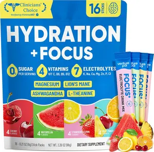 Hydration Packets and Focus Support Electrolytes Powder 7 Electrolytes and Vitamins Magnesium Lion's Mane and LTheanine Sugar Free Liquid Daily IV Drink Mix Vegan Keto 16 Sticks Cellular Hydration Mental Clarity Neuro Performance Wellness Blend