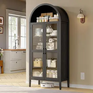 71" tall arched cabinet, 5-tier arched kitchen pantry with glass doors & drawer, modern display pantry cabinets with adjustable